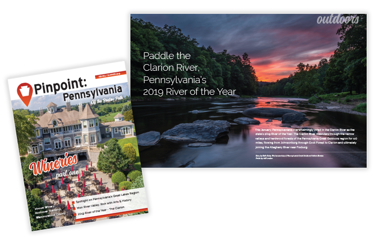Pinpoint Pennsylvania Issue 5 Summer 2019 – magazine spread and cover showing editorial design, typography, and publication layout
