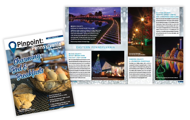 Pinpoint Pennsylvania Issue 7 Winter 2019 – magazine design showing winter editorial layout, photography, and publication structure