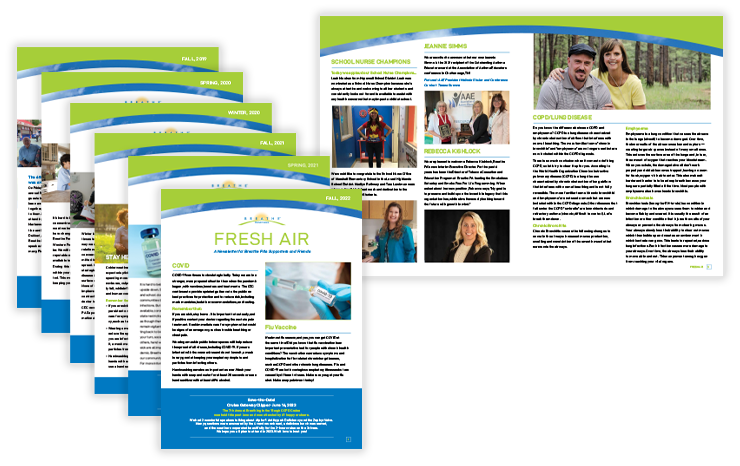 Breathe PA Fresh Air Newsletter – biannual nonprofit publication design showcasing health resources, organizational updates, and engaging layouts