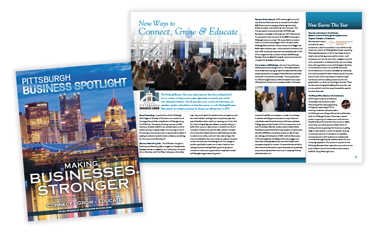 Pittsburgh Business Show 2019 program – publication design with editorial content, exhibitor listings, and event advertising