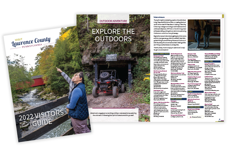 2022 Visit Lawrence County Visitors Guide cover and spread showing refreshed layouts, photography integration, and clear design