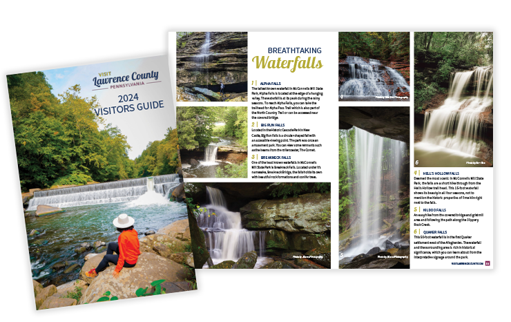 2024 Visit Lawrence County Visitors Guide cover and spread with modernized design system, typography, and photography