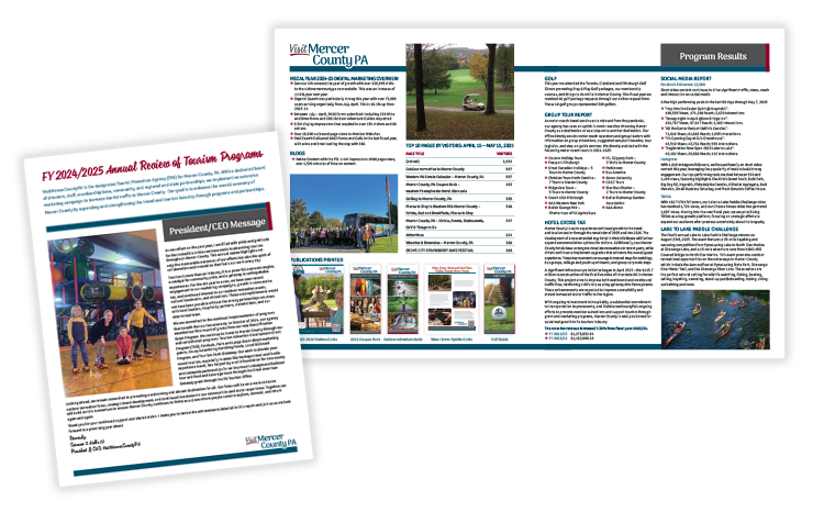 Visit Mercer County PA Year in Review 2024–2025 – publication design with professional layout, typography, and data-driven content